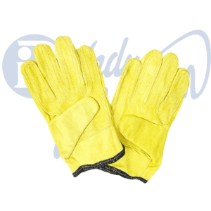 guantes tipo ingeniero color amarillo con puño blanco.